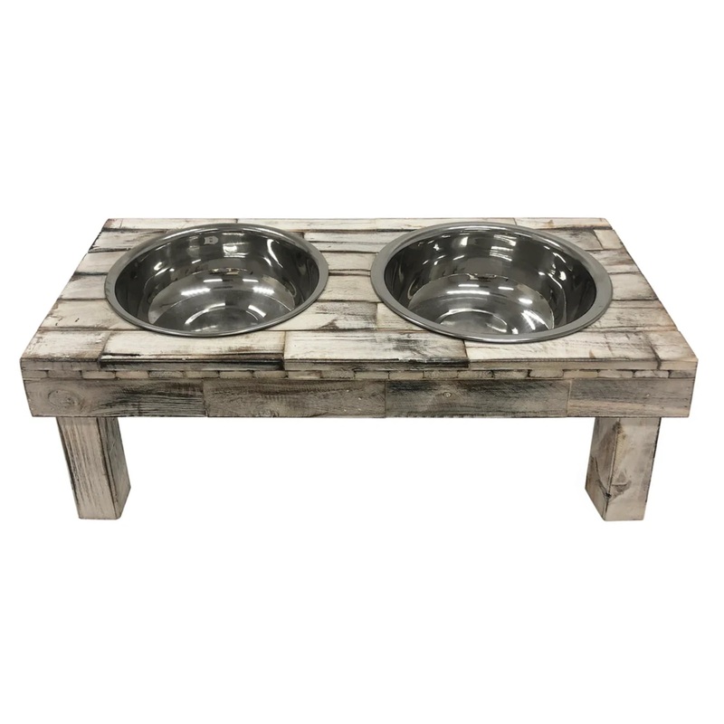 Huntley Pet Berjen Table Double Feeder, Large Whitewash