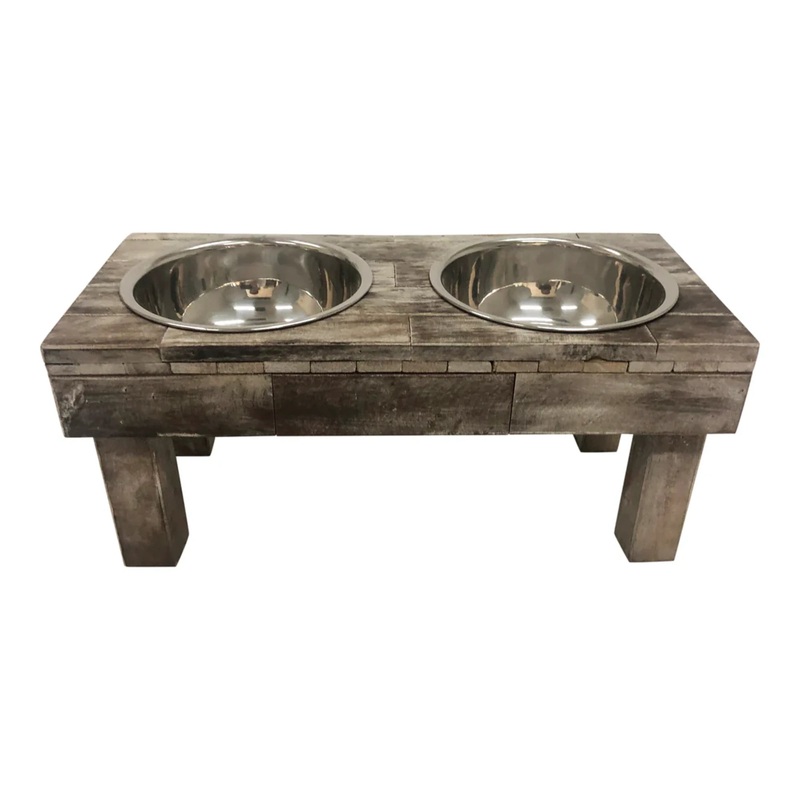 Huntley Pet Berjen Table Large Double Feeder, Brown Wash