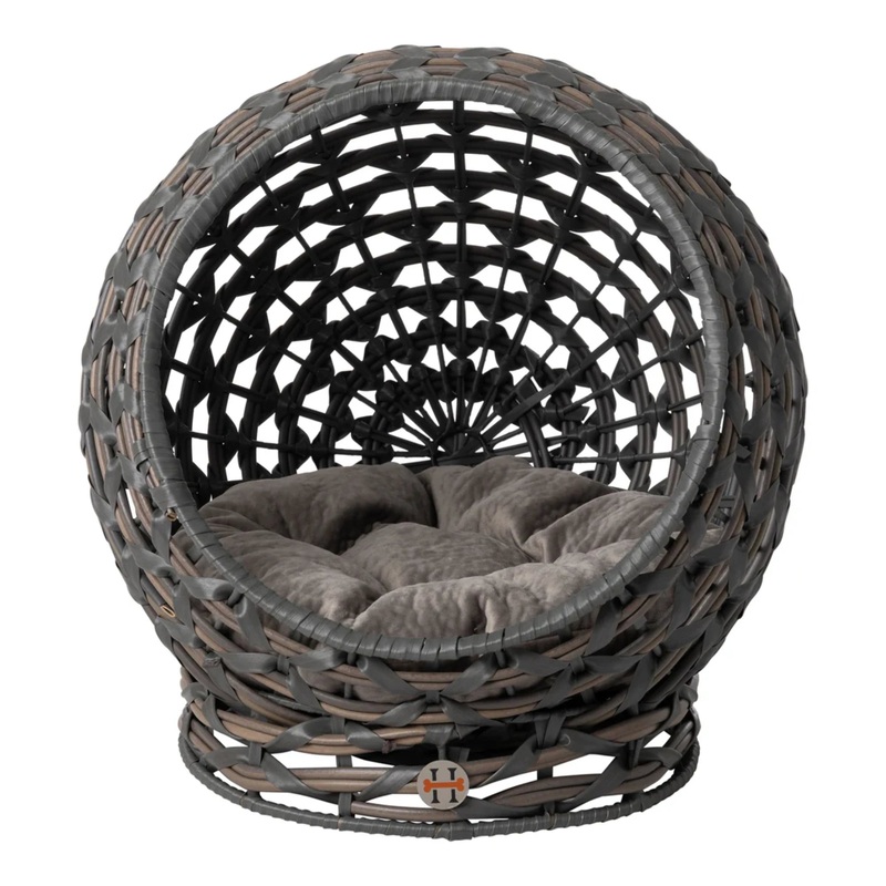 Huntley Pet Hemisphere Rattan Pet Bed, Grey