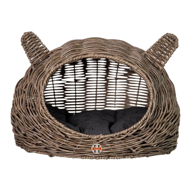 Huntley Pet Wicker Cat Shaped Play House Pet Bed w/ Cushion