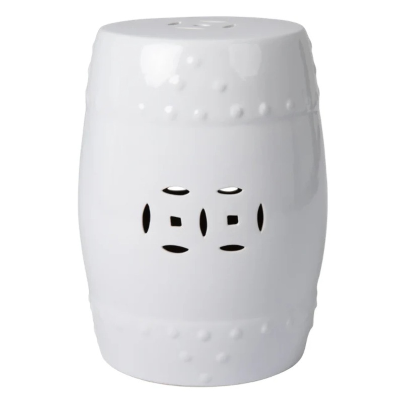 Well Traveled Living Double-Medallion Ceramic Stool in Optic White