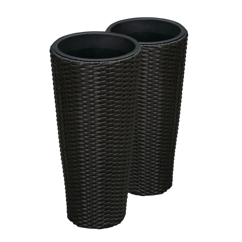Well Traveled Living Noah Round Wicker Planter 2-piece Set in Black
