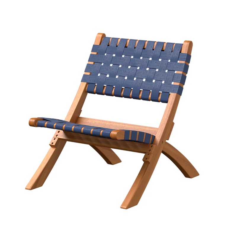 Well Traveled Living Sava Folding Chair in Navy Blue Webbing