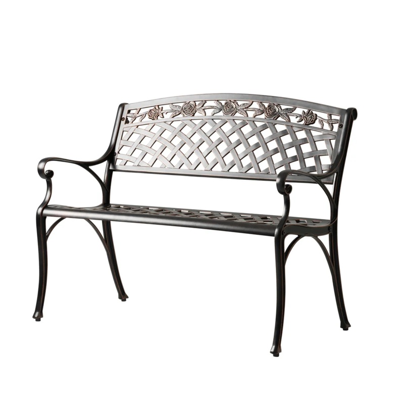 Well Traveled Living Scarlet Aluminum Patio Bench in Antique Bronze