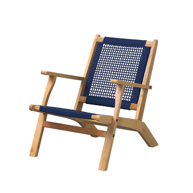 Well Traveled Living Vega Natural Stain Outdoor Chair in Navy Blue Cording