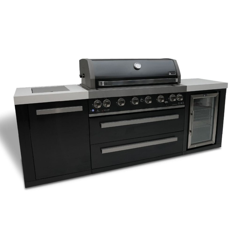 Mont Alpi MAi805-BSSFC  Black Stainless Steel Island with 6-Burner Grill & Fridge
