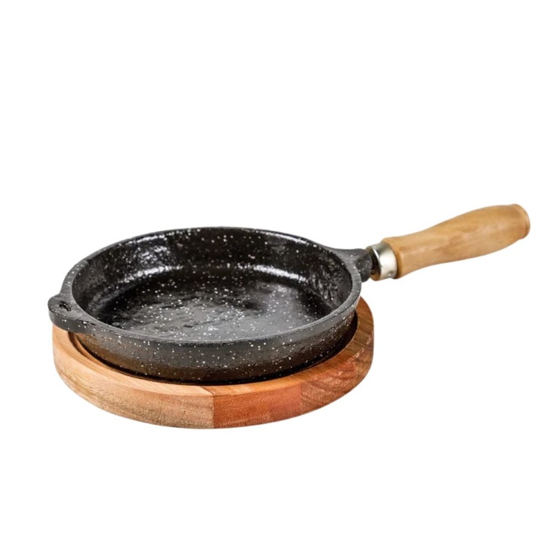 Nuke Enameled Cast Iron Iron Provolone Skillet with Wooden Base