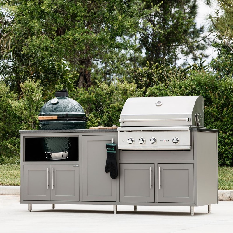 Challenger Designs Coastal Series KDG Outdoor Island with Delta Heat 32" Gas Grill & Large Egg, Grey Glimmer Cabinet Color