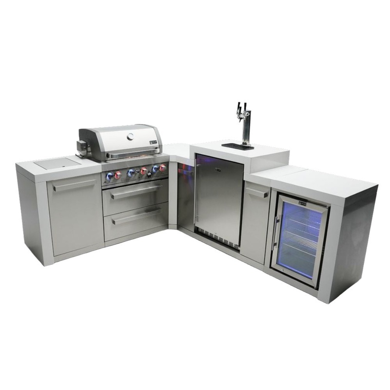 Mont Alpi MAi400-D90KEGFC Propane 4-Burner Deluxe Island with 90-Degree Corner, Kegerator & Fridge Cabinet