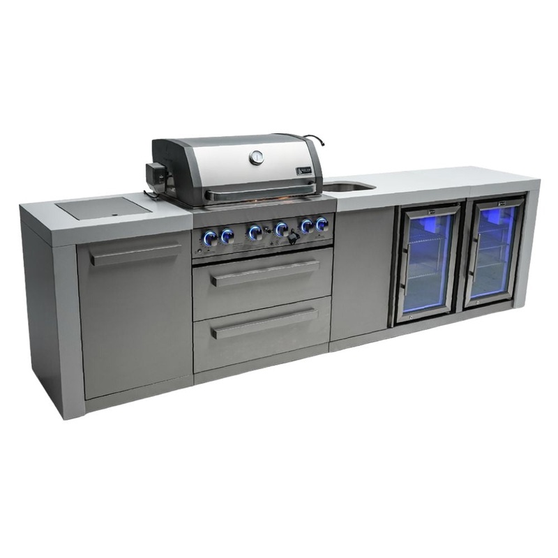 Mont Alpi MAi400-DBEVFC Propane 4-Burner Deluxe Island with Beverage Center & Fridge Cabinet