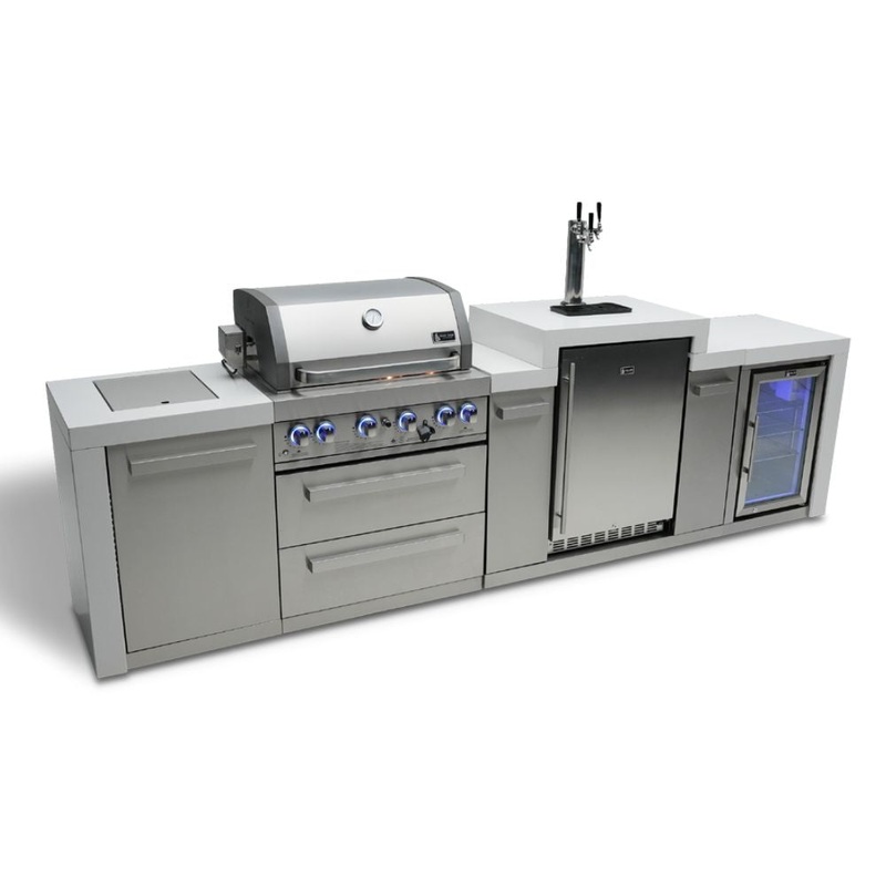 Mont Alpi MAi400-DKEGFC Propane 4-Burner Deluxe Island with Kegerator & Fridge Cabinet