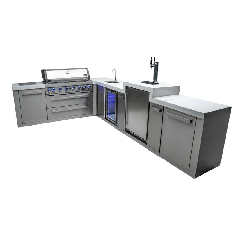 Mont Alpi MAi805-90KEGBEV 6-Burner Island with 90-Degree Corner, Kegerator & Beverage Center