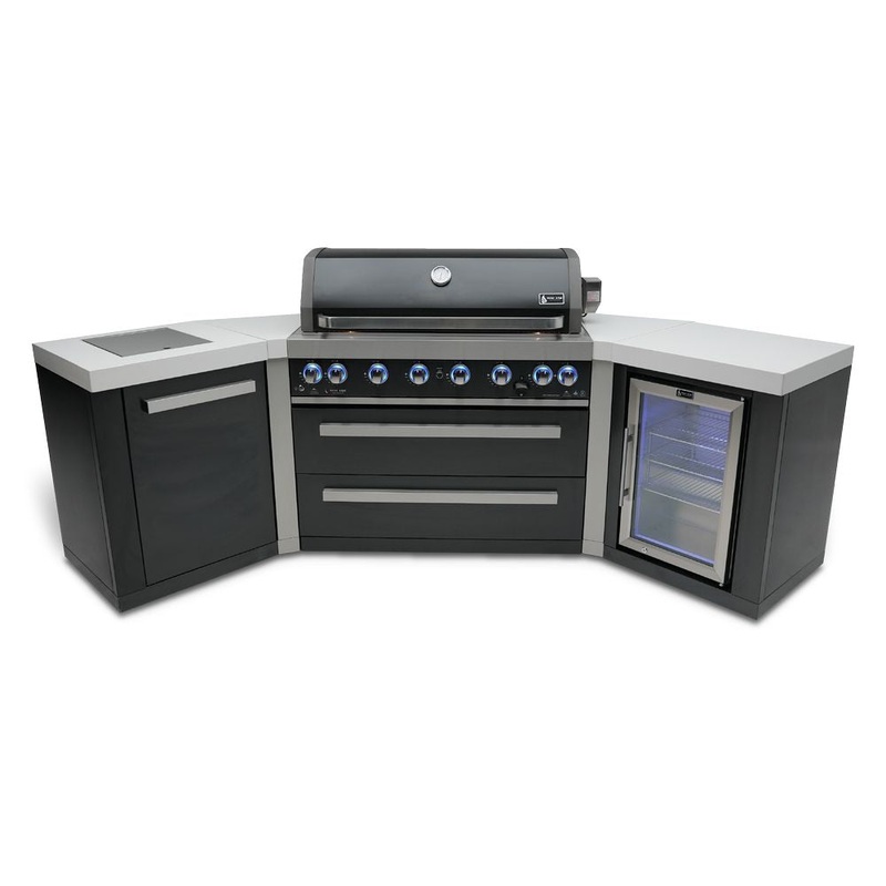 Mont Alpi MAi805-BSS45FC Black, Propane 6-Burner Island with 45-Degree Corners & Fridge Cabinet
