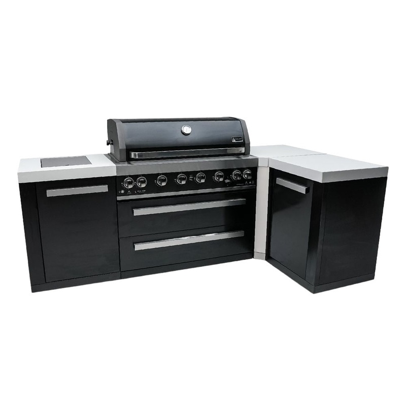 Mont Alpi MAi805-BSS90 Black, Propane 6-Burner Island with 90-Degree Corner