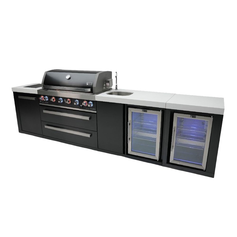 Mont Alpi MAi805-BSSBEVFC Black, Propane 6-Burner Island with Beverage Center & Fridge Cabinet
