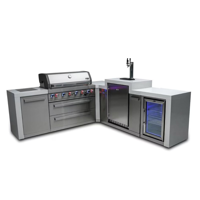 Mont Alpi MAi805-D90KEGFC Propane 6-Burner Deluxe Island with 90-Degree Corner, Kegerator & Fridge Cabinet