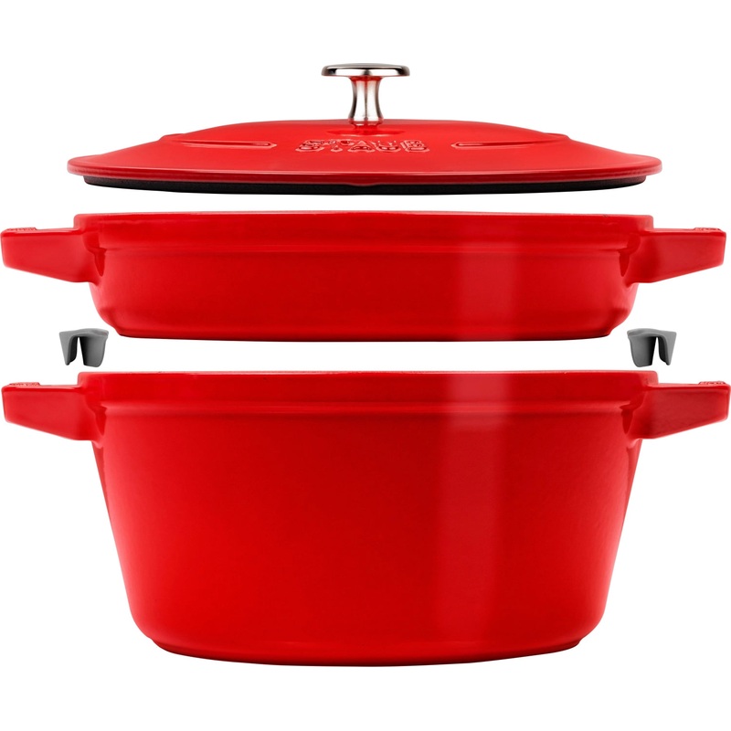 Staub Cocotte 3tlg. 24 cm, rund, Kirsch-Rot, stackable S40508-384-0