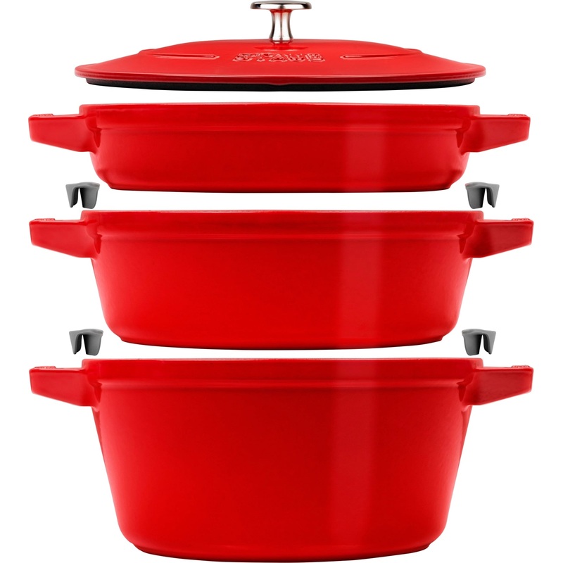 Staub Cocotte 4tlg. 24 cm, rund, Kirsch-Rot, stackable S40508-387-0