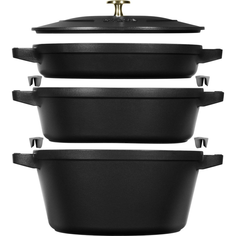 Staub Cocotte 4tlg. 24 cm, rund, Schwarz, stackable S40508-386-0