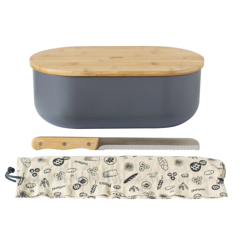 Pebbly Brotkasten Pebbly mit Schneidebrett, Messer, Brotbeutel, Slate NBA195
