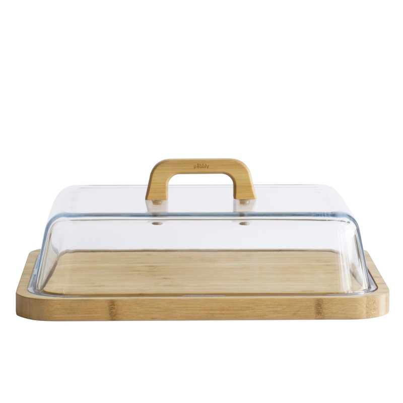 Pebbly Ksebox Pebbly mit Glasdeckel inkl. Bambus-Brett 34x25x9.5cm NBA183