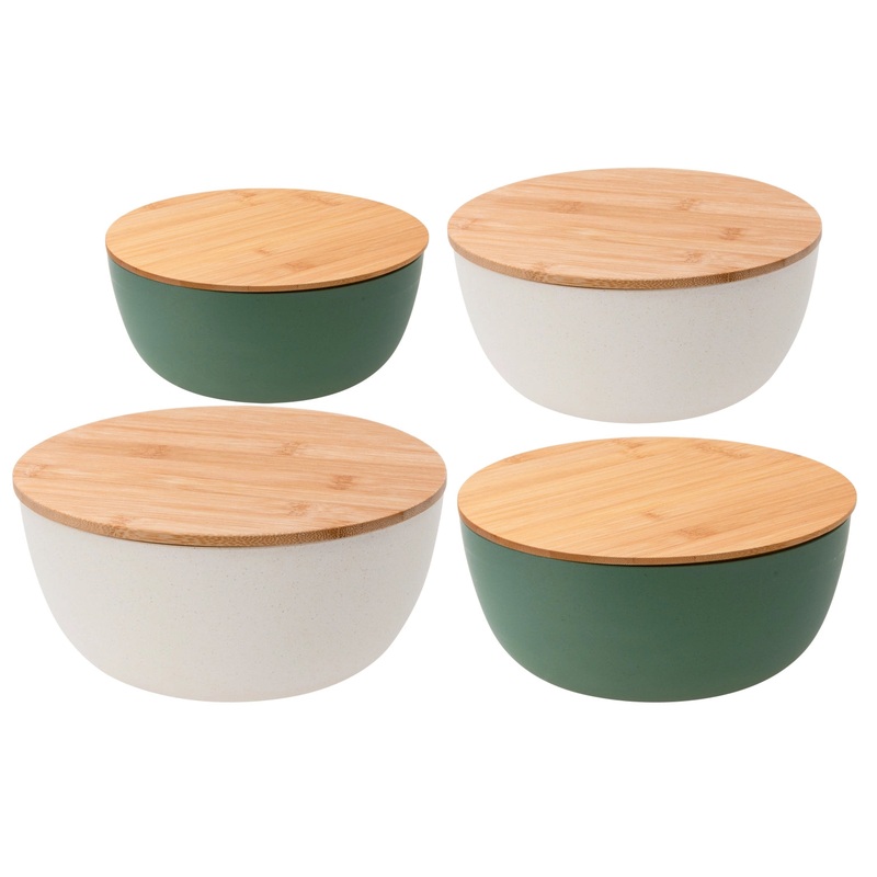 Pebbly Salatschsseln 4-tlg. Set D14,19,23.5,28cm, cream, grn MIX-SAL01