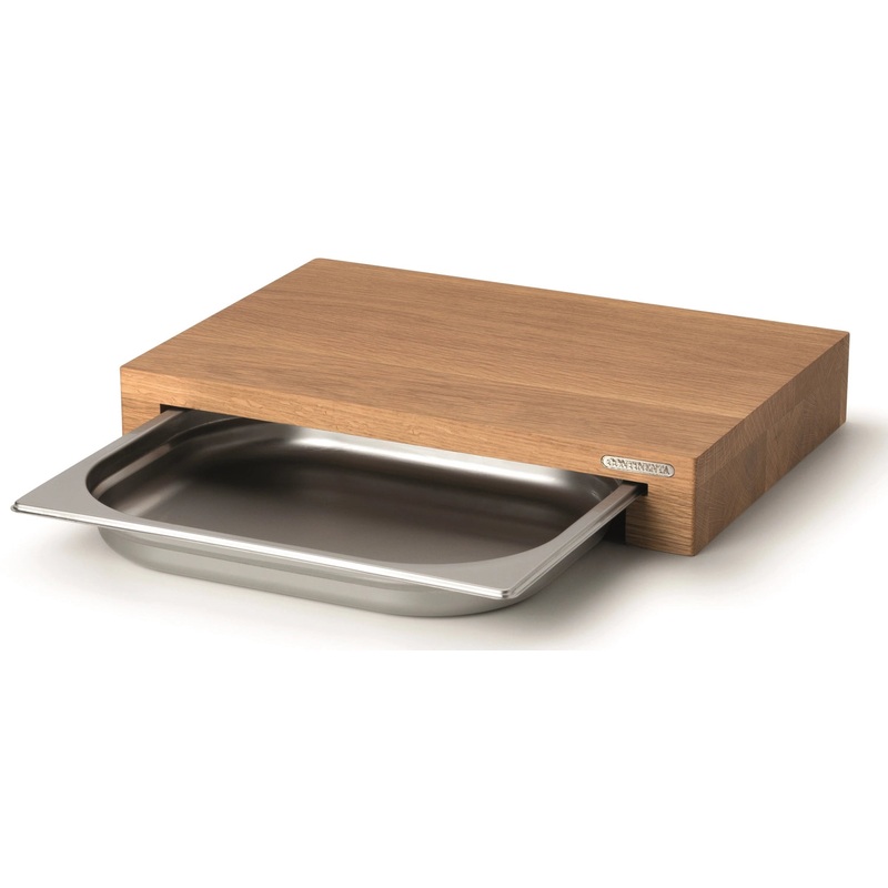 Continenta Schneidebrett Eiche mit Edelstahl Schublade, 39x27x6 cm 4110