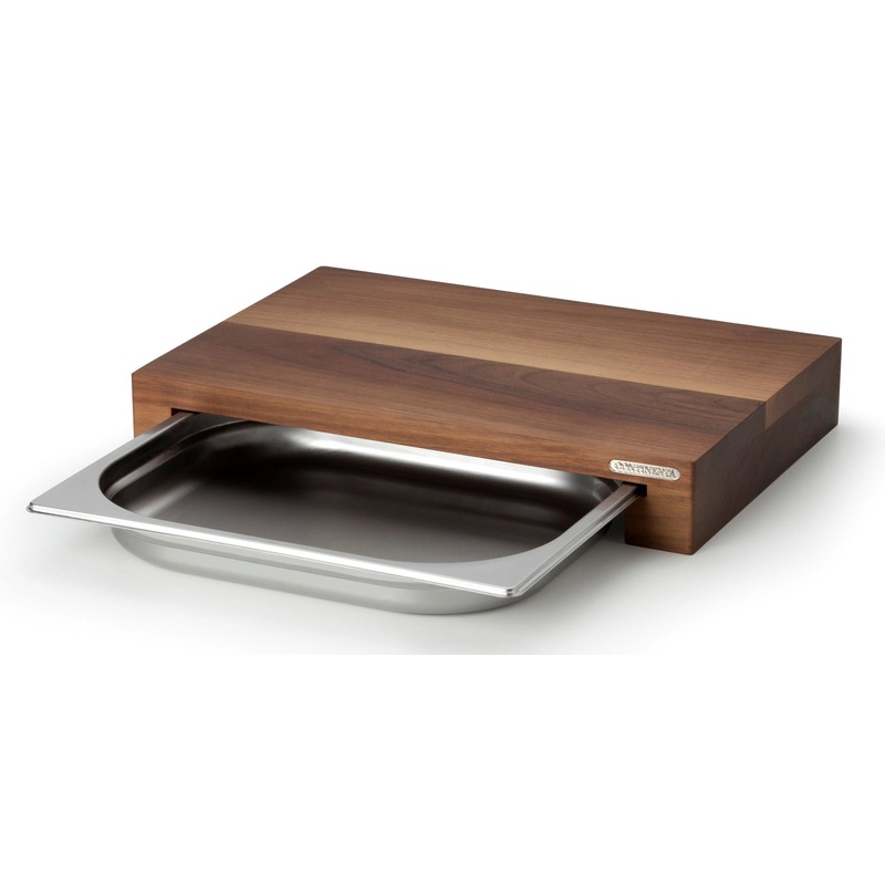 Continenta Schneidebrett Walnuss mit Edelstahl Schublade, 39x27x6 cm 4210