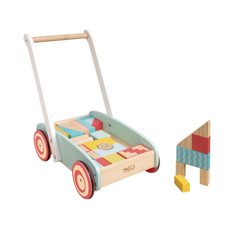 OWL & FOX Kinderzimmer Holz Lauflernwagen mit Bausteinen FSC