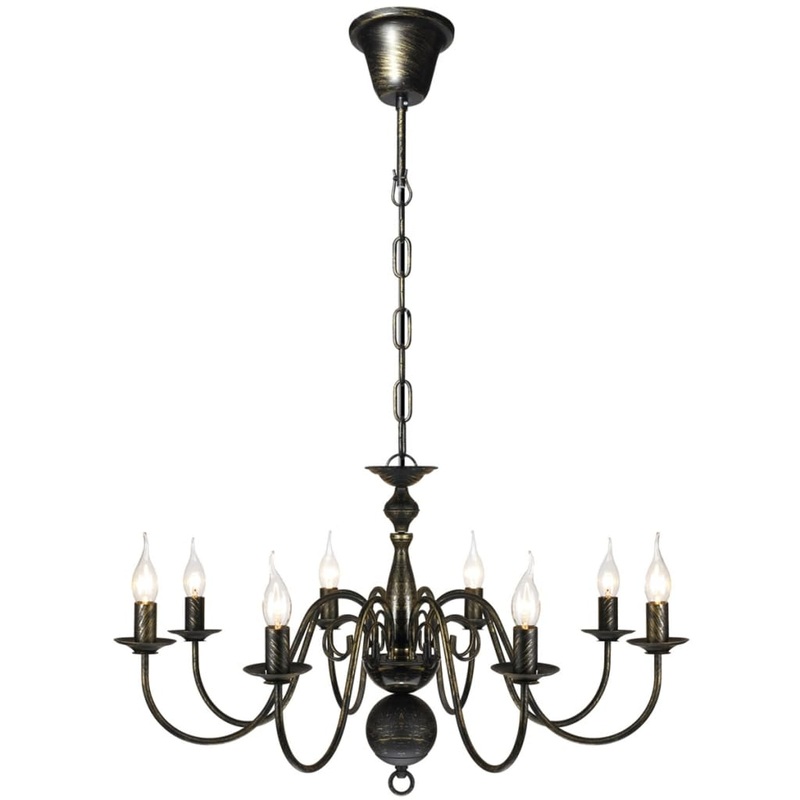 Lustre en mtal noir antique 8 x E14 ampoules