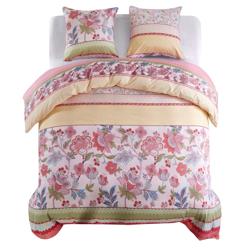 Parure de lit avec housse de couette motif floral/ray rose