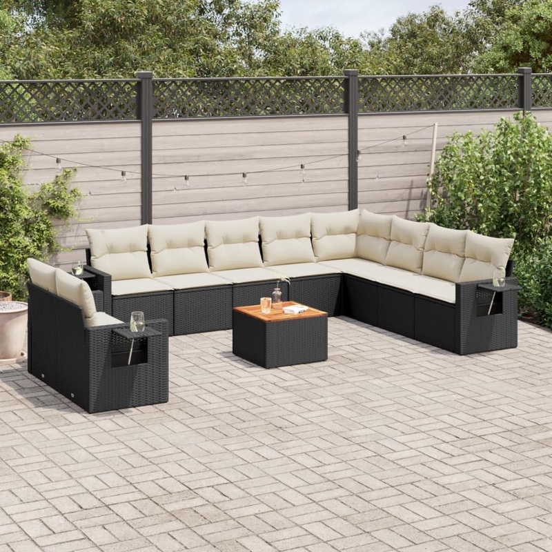Salon de jardin 11 pcs avec coussins noir rsine tresse