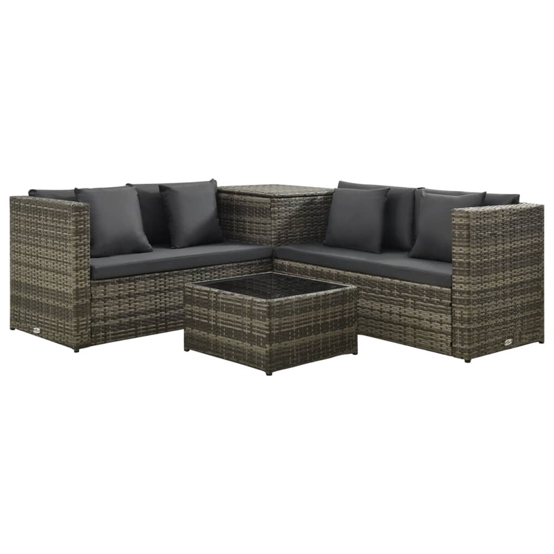 Salon de jardin 4 pcs avec coussins rsine tresse gris