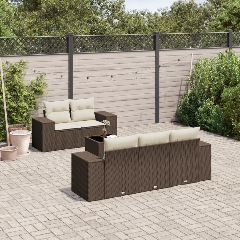 Salon de jardin avec coussins 6 pcs marron rsine tresse