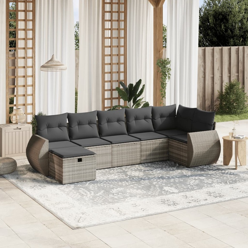 Salon de jardin avec coussins 7 pcs gris clair rsine tresse