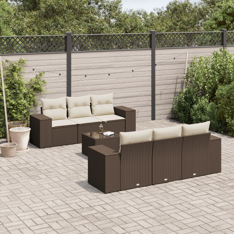 Salon de jardin avec coussins 7 pcs marron rsine tresse