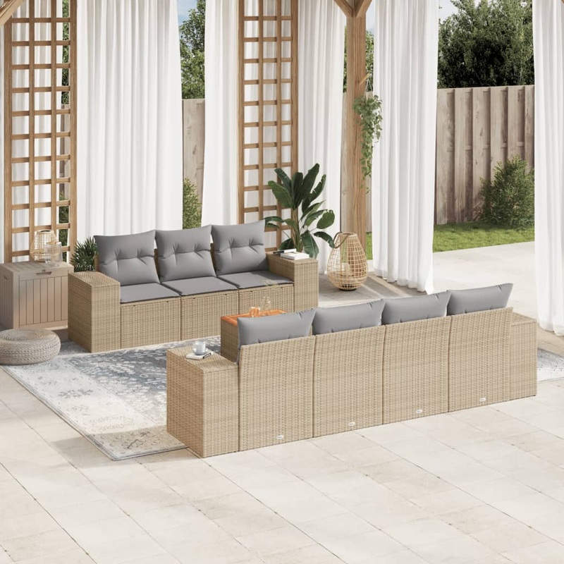 Salon de jardin avec coussins 8 pcs beige rsine tresse