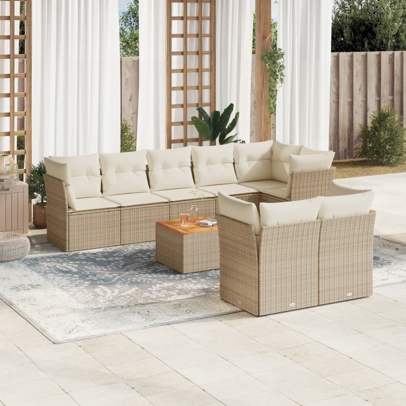 Salon de jardin avec coussins 9 pcs beige rsine tresse