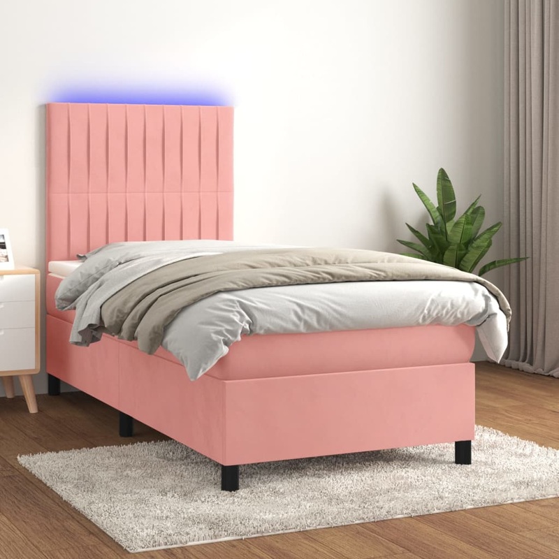 Sommier  lattes de lit avec matelas LED Rose 90x190 cm Velours