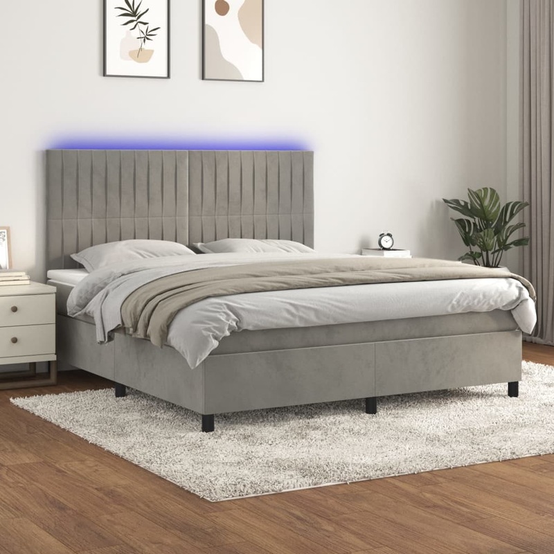 Sommier  lattes de lit matelas et LED Gris clair 180x200 cm