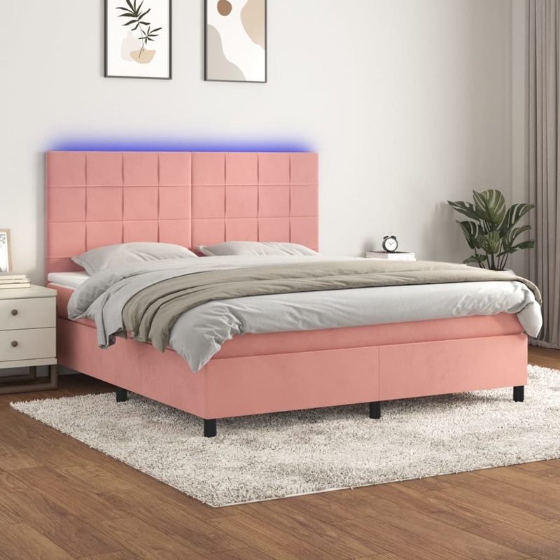 Sommier  lattes de lit matelas et LED Rose 160x200 cm Velours